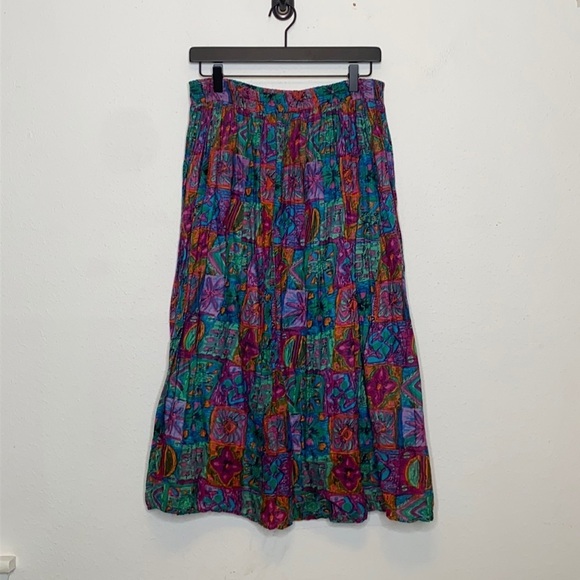 Blue Cabana Women's Blue & Pink Vintage Maxi Skirt Cotton Lined size Medium - Picture 2 of 8